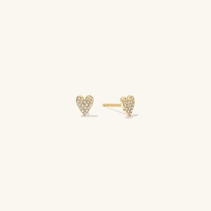 Mini Heart Pave Diamond Stud Earrings