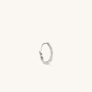 Single Pave Diamond Huggie Hoop