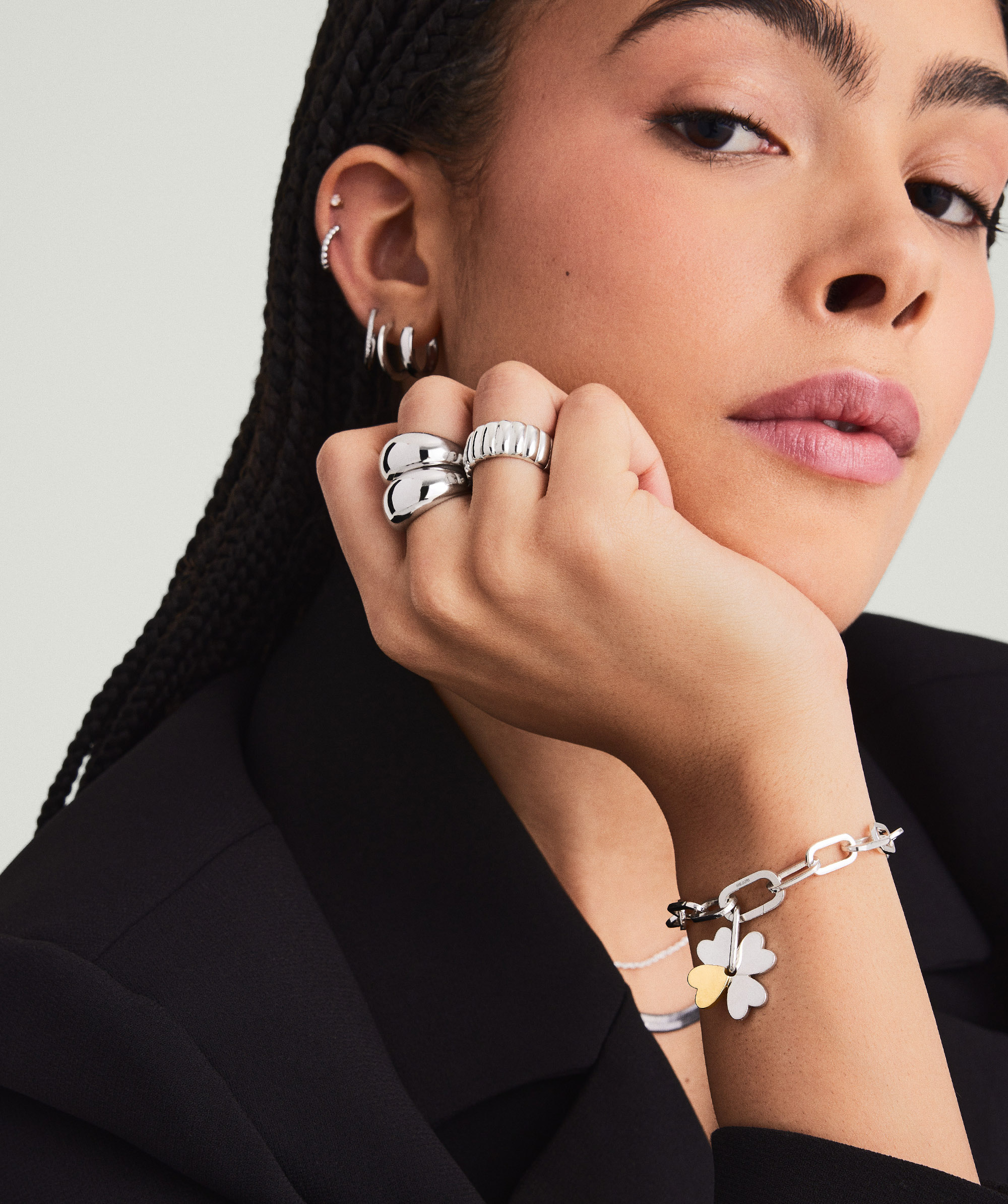 Clover Chain Pendant Bracelet Oval Link