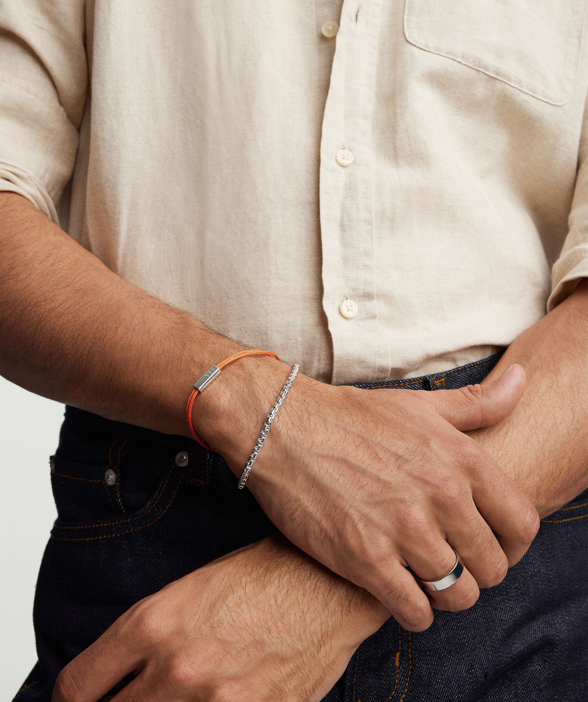 Bar Cord Bracelet Silver Orange