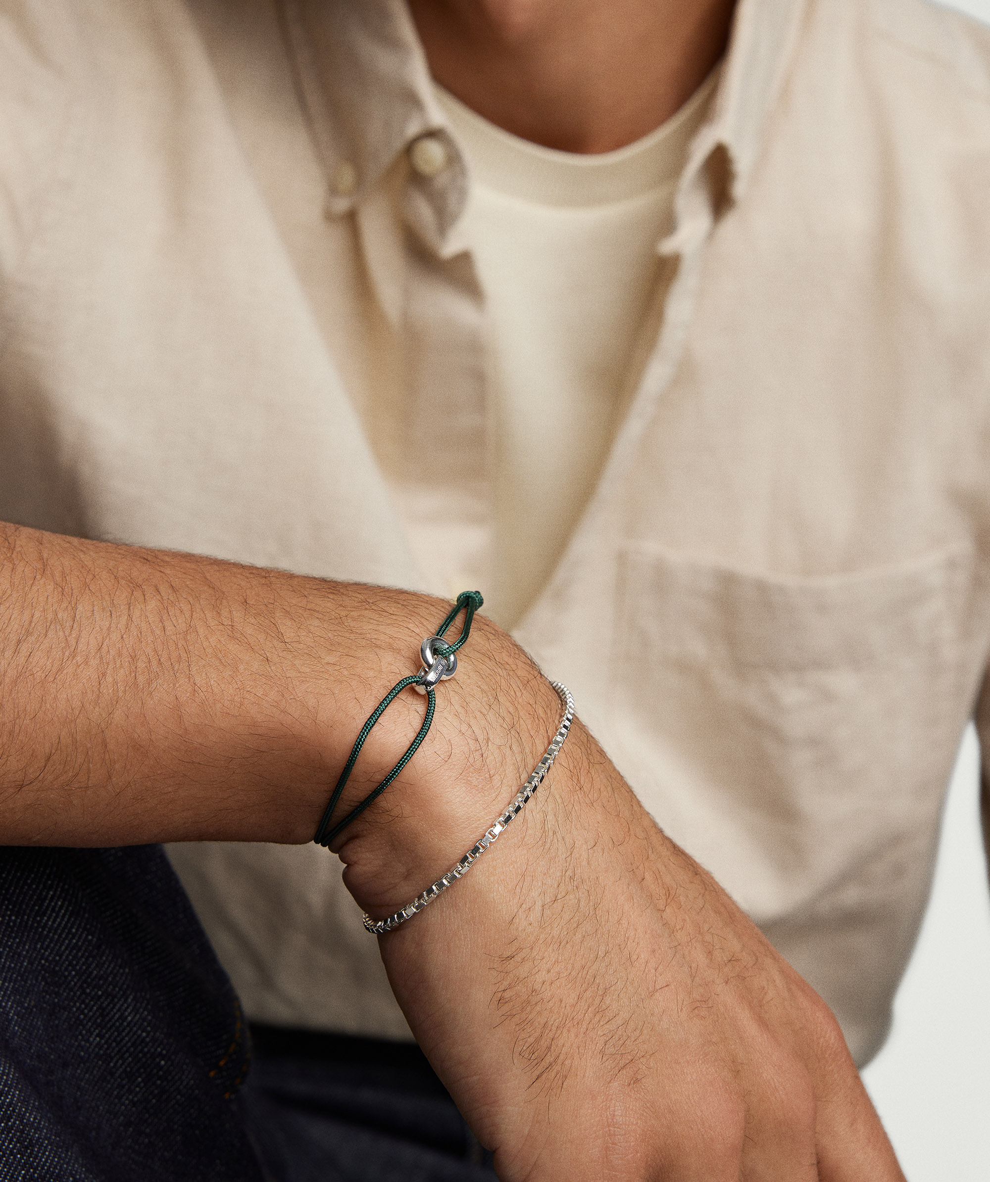 Linked Cord Bracelet Silver Green
