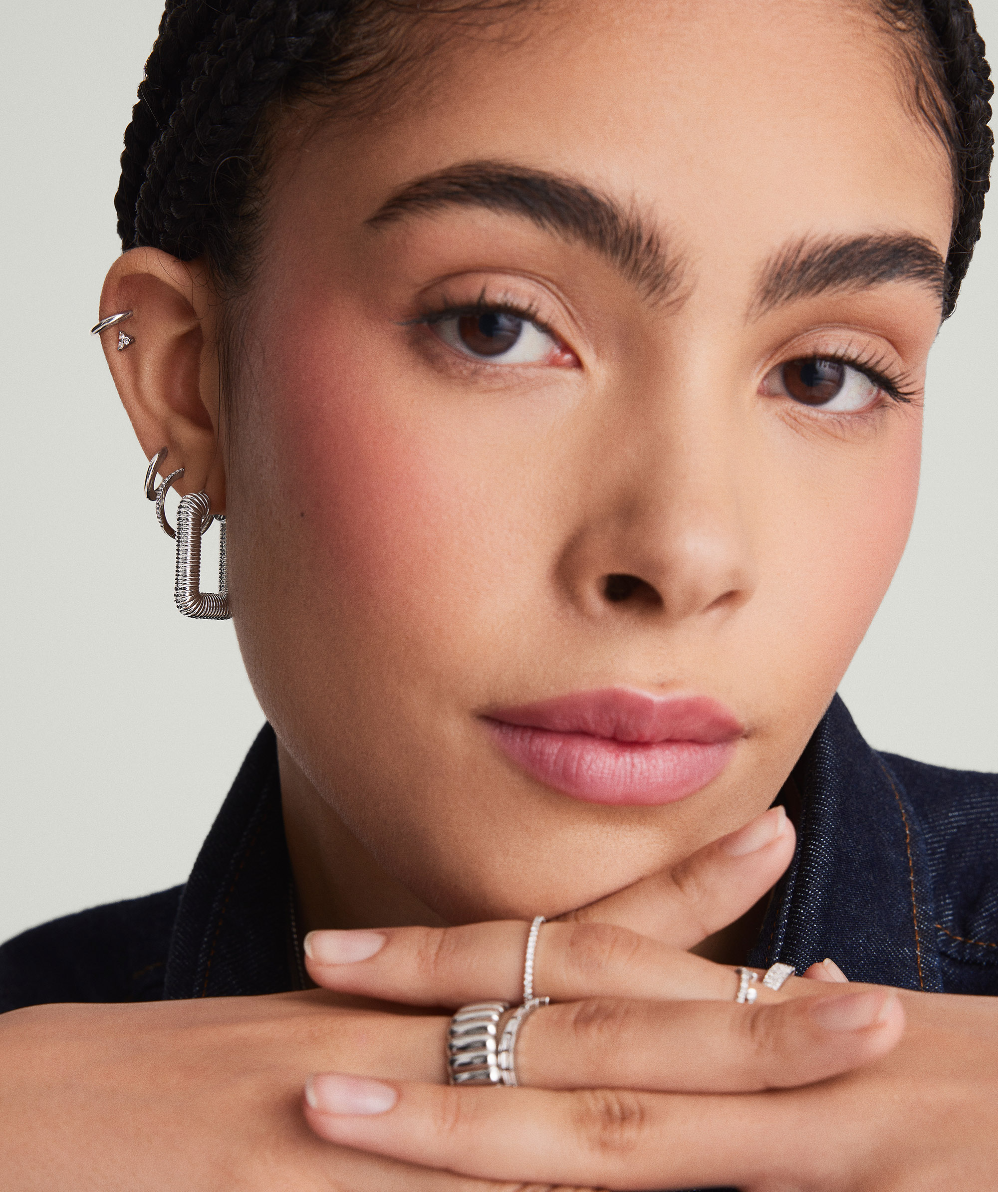 Oversized Texture Block Hoop Silver