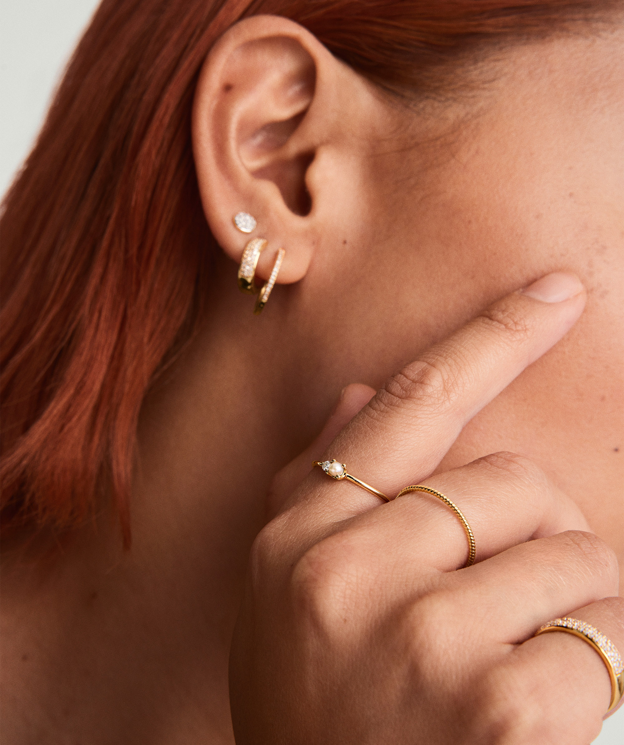 DiamondPearlStackerRing; Stack1;"Stacker Ring; Twist Ring; Pavé Diamond X Ring; Slim Diamond Eternity Band; Pavé Diamond Bold Half Eternity Ring; Diamonds Team Ring"Flat Curb Chain Bracelet;Curb Bracelet; Pave Diamond Bar Bracelet""Pavé Diamond Bold Hu